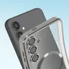 A close-up shot of a phone case with a MagSafe ring, designed for a Samsung S24 Plus, with a silver chrome trim. The phone itself is visible behind the case. Produktbild-Vorschau