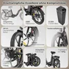 A collage of images showcasing the features of an electric bicycle. Produktbild-Vorschau