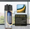 A cutaway view of a water heater with a close-up inset showing its insulation layers, set against a window view. Produktbild-Vorschau
