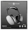 A studio shot of a pair of black and silver wireless headphones, with marketing text and icons. Anteprima dell’immagine prodotto