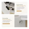 A split image showing details of a bathroom cabinet, including its handles and hinges, with accompanying text describing its features. Náhled obrázku produktu