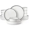 A set of white ceramic dishes with black rims, arranged on a white background. Náhled obrázku produktu