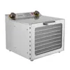 A stainless steel food dehydrator with multiple trays and two control knobs on top. Podgląd zdjęcia produktu