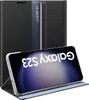 A black flip case for a Samsung Galaxy S23 phone is shown, with the phone inside displaying the 'Galaxy S23' logo. Produktbild-Vorschau