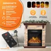 A marketing image showcasing an electric fireplace with various features highlighted through text and icons. Produktbild-Vorschau