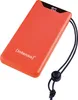 A bright orange power bank with a black lanyard. Voir les images du produit