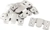 A pile of metal furniture connectors and one connector shown separately on a white background. Produktbild-Vorschau