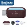 A Bestway Lay-Z-SPA Maldives HydroJet Pro hot tub and its accessories are displayed against a white background. Produktbild-Vorschau