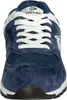 A close-up front view of a blue Dunlop sneaker with white laces. Produktbild-Vorschau