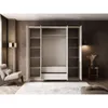 A modern bedroom scene featuring an open wardrobe, a chair, and a side table. Produktbild-Vorschau