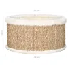A round cat basket made of woven seagrass with a fluffy white trim, shown with dimensions indicated by measurement lines and text. Náhled obrázku produktu