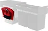A red dustpan and brush set is attached to the side of a pull-out trash can system. Produktbild-Vorschau
