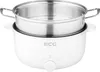 A white electric pot with a stainless steel steamer basket on top, shown against a white background. Produktbild-Vorschau