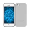A white iPhone 8 case is shown from the front and back against a white background. The front shows the phone screen with a blue abstract wallpaper. The back shows the camera lens and some regulatory text. Produktbild-Vorschau