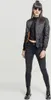 A woman modeling a black bomber jacket. Produktbild-Vorschau