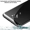 A close-up shot of a smartphone screen protector with water droplets on it, demonstrating its hydrophobic and oleophobic properties. Produktbild-Vorschau
