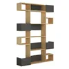 A modern, modular bookshelf with a light wood finish and dark gray accent boxes. Náhled obrázku produktu