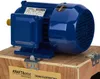 A blue electric motor is mounted on a wooden crate. Voir les images du produit