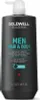 A black bottle of Goldwell Dualsenses Men Hair & Body Shampoo with a white pump dispenser. Produktbild-Vorschau