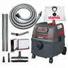 A collection of vacuum cleaner parts and accessories, including the main unit, hose, extension tubes, filters, and a dust bag, arranged on a white background. Produktbild-Vorschau