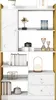 A white and gold bookshelf with various decorative items and books on its shelves. Podgląd zdjęcia produktu