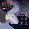 A white wireless mouse with colorful lighting is placed on a laptop keyboard. Produktbild-Vorschau