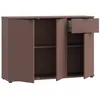 A brown cabinet with three doors and one drawer, shown from the front with the doors and drawer slightly ajar. Anteprima dell’immagine prodotto