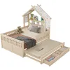 Hausbett 140x200 Holz Kinderbett mit Ausziehbett 3 Produktbild-Vorschau 4