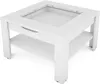 A white coffee table with a glass inlay and a shelf underneath, shown from a slightly elevated angle. Produktbild-Vorschau