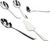 A collection of five stainless steel cutlery items, including spoons and a cake server, arranged on a white background. Produktbild-Vorschau