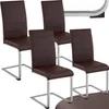A set of four brown upholstered dining chairs with silver metal frames are arranged on a white background. Produktbild-Vorschau