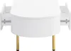 A white, modern coffee table with two drawers and gold legs and handles, shown from the front with the drawers slightly open. Produktbild-Vorschau