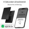 A product image showing two black card-like trackers and a smartphone displaying an app interface. Produktbild-Vorschau