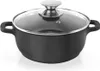 A black cooking pot with a glass lid and silver handles and lid knob, presented on a white background. Anteprima dell’immagine prodotto