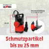 A submersible pump with measurement indicators and connection details. Produktbild-Vorschau