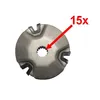 A close-up of a scooter variator with a red arrow pointing to the center hole and text indicating quantity. Produktbild-Vorschau