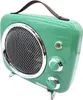 A vintage-style green electric heater with a brown leather handle. Náhled obrázku produktu
