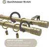 Close-up of two curtain rods, showing rings and clips. Produktbild-Vorschau