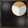 A close-up view of a cabinet corner with a wooden top and white sides, presented against a dark background with a golden border. Produktbild-Vorschau