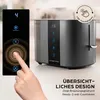 A hand is shown interacting with the touch display of a GOURMETmaxx toaster. Produktbild-Vorschau