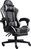 A gaming chair with a racing design is shown against a white background.