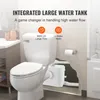A bathroom scene showing a toilet with a macerator pump system installed underneath. Voir les images du produit
