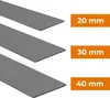 Three gray flat profiles of different widths are shown diagonally from top to bottom. To the right of each profile, there is an orange rectangle with white text indicating the width of the profile. Podgląd zdjęcia produktu