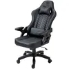 A black gaming chair is shown from a three-quarter front view against a white background. Produktbild-Vorschau