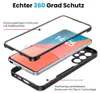 An exploded view of a phone case, showing its front and back components, with a phone screen in the middle. Produktbild-Vorschau