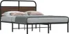 A bed frame with a wooden headboard and black metal frame, shown from the side with bedding. Náhled obrázku produktu
