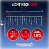 Diagram illustrating the dimensions and features of an LED string light product. Produktbild-Vorschau