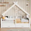 Huisbed 90x200 cm met LED-verlichting, planken, 2 laden en Productafbeelding-voorbeeld 4