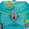 A close-up view of the front of a teal backpack with a leaf pattern and various decorative elements. Anteprima dell’immagine prodotto