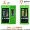 Two green laser receivers are shown side-by-side against a white background, with text and icons highlighting features. Anteprima dell’immagine prodotto